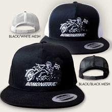 Load image into Gallery viewer, bomonster trucker hat with flat track racer design