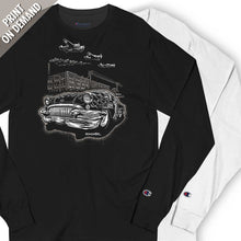 Load image into Gallery viewer, custom '55 buick in detroit longsleeve tee by bomonster