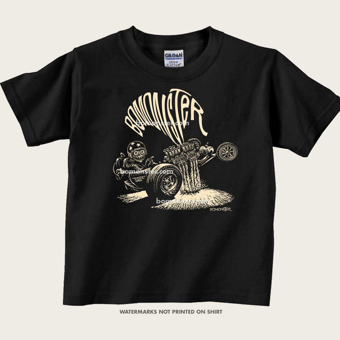 kid's tee of monster driving front engine digger dragster