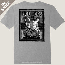 Load image into Gallery viewer, fender stratocaster guitar woody wagon waves tee by bomonster