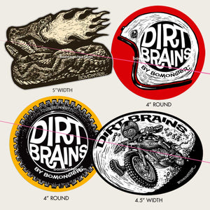 rattlesnake, dirt brains helmet, knobby tire, desert racer stickers