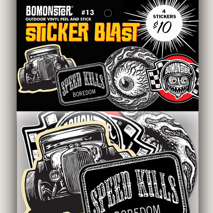 hot rod, flying eye, speed kills boredom bomonster sticker bundle