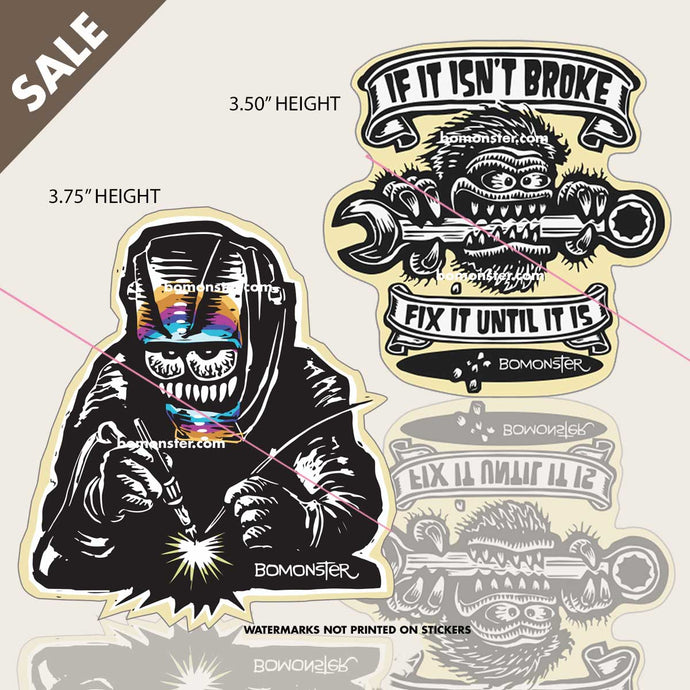 tig weld monster and monster garage stickers by bomonster
