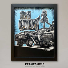 Load image into Gallery viewer, "Bad Company #1" – Original 8"x10" Framed Drag Racing Scratchboard Art, Willys Gasser &amp; ’55 Chevy