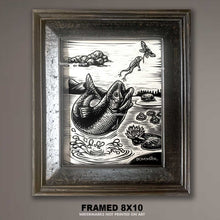 Load image into Gallery viewer, “Jump” – Original 8x10 Framed Trout Scratchboard Art, Reclaimed Frame