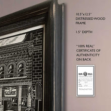 Load image into Gallery viewer, BOMONSTER “Saloon Parking Scout” – 8"x10" Framed Original Scratchboard Art