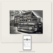 Load image into Gallery viewer, 1960s Chevy C10 Truck Scratchboard Art – Western Town Wall - Downtown Truck