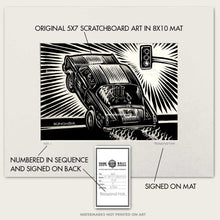 Load image into Gallery viewer, Hemi Under Glass Wheelstand Scratchboard Art – Vintage Drag Racing Artwork