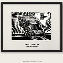 Load image into Gallery viewer, Hemi Under Glass Wheelstand Scratchboard Art – Vintage Drag Racing Artwork