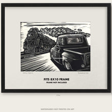 Load image into Gallery viewer, Vintage Chevy C10 &amp; Old Train Art – Route 66 - Train Truck