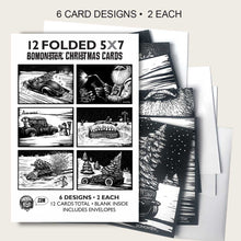 Load image into Gallery viewer, BOMONSTER Christmas Cards – 12-Pack Hot Rod &amp; Custom Car Holiday Greeting Cards