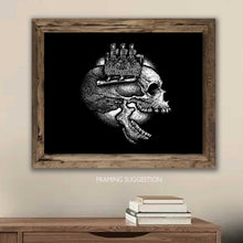 Load image into Gallery viewer, “Flathead Freak” – Original, Unframed 12"x16" Scratchboard Skull with Classic Ford V-8