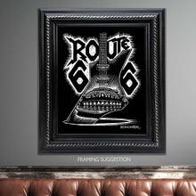 Load image into Gallery viewer, One-of-a-Kind Route 66 Original Art. Unframed 12"x16" Heavy Metal Guitar &amp; Custom Mercury.