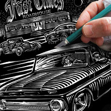 Load image into Gallery viewer, Unique, Original Unframed 12"x16" Chevy C10 &amp; Triumph Dirt Bike Art – Roadside Diner Scene.