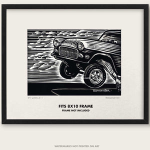 Original Drag Racing Art "55 Wheelie #5" Chevy Gasser