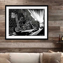 Load image into Gallery viewer, Signed 11x17" Old West Motorcycle Panhead Alley — Limited Edition Scratchboard Print
