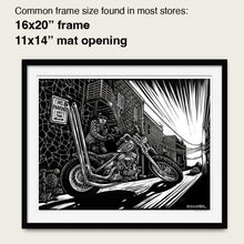 Load image into Gallery viewer, Signed 11x17" Old West Motorcycle Panhead Alley — Limited Edition Scratchboard Print