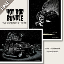Load image into Gallery viewer, 36 ford hot rod stopped at route 66 hotel. hot rod races ufo.