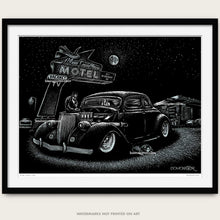 Load image into Gallery viewer, blue swallow hotel on route 66 and &#39;36 ford hot rod