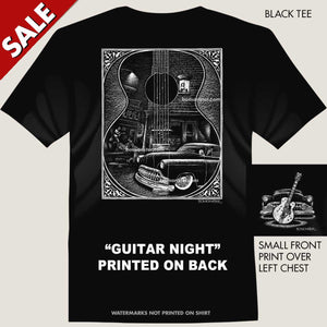 alley scene of custom chevy in guitar shape