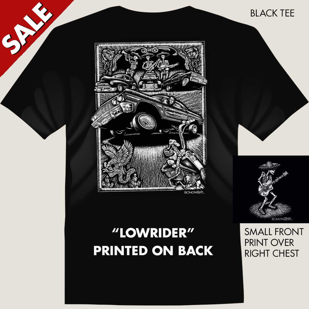 Lowrider impala and day of Dead imagery on sale tee