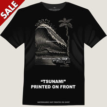 Load image into Gallery viewer, vw bug and bus tee in front of tsunami wave