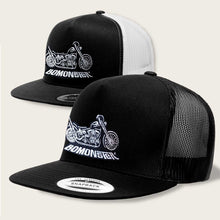 Load image into Gallery viewer, harley chopper on trucker hat by bomonster