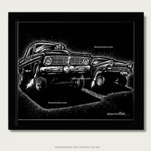 Load image into Gallery viewer, two ford gassers at drag races art by bomonster