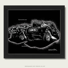 Load image into Gallery viewer, &#39;41 willys gasser against a henry j gasser art by bomonster