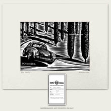 Load image into Gallery viewer, 356 porsche in italian cypress trees art by bomonster