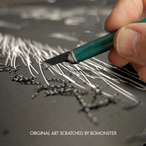 bomonster art is hand scratched