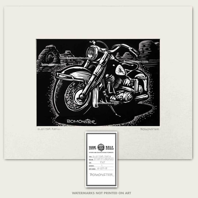 vintage harley-davidson electra glide in arches national park art by bomonster