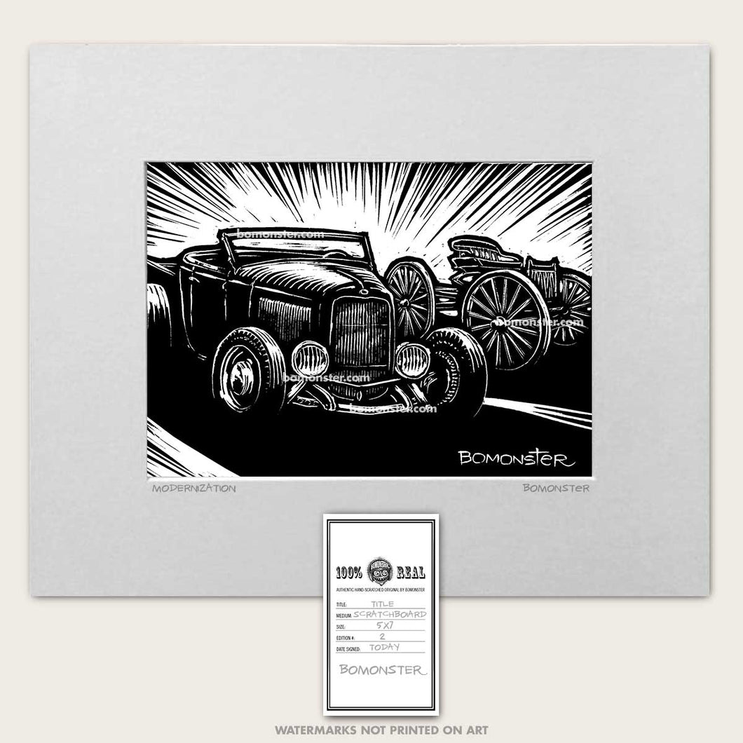 32 ford hot rod art with old buckboard wagon by bomonster