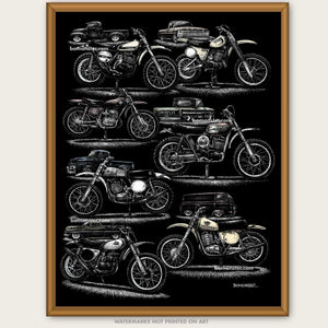 Dirt Bike art, Motorcycle drawing, Motocross race gift, Supercross art print, Original art, Let’s Ride, Man Cave Den poster, artist BOMONSTER