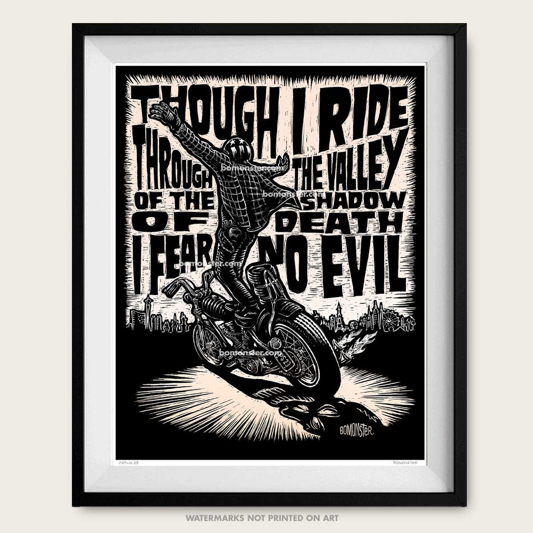 Harley Davidson art, Chopper motorcycle, David Mann, Motorcycle poster Psalm 23, Artist BOMONSTER