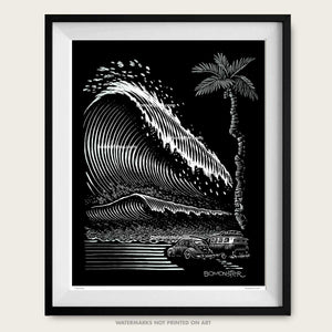 bomonster vw bug art of giant tsunami surf wave 
