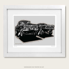 Load image into Gallery viewer, bomonster hot rod art of two ford gasser drag race cars