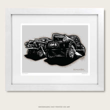 Load image into Gallery viewer, bomonster hot rod art of willys gasser against henry j gasser