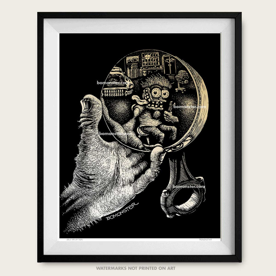 hot rod monsters Signed 11x17" Hot Rod Monster Litho Art Print "Self Reflection" – BOMONSTER