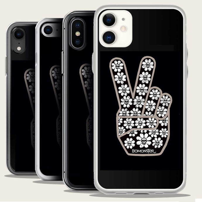 peace sign with skull flowers iphone case by bomonster