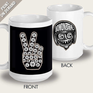 hippie 60s peace sign with skull flowers mug by bomonster