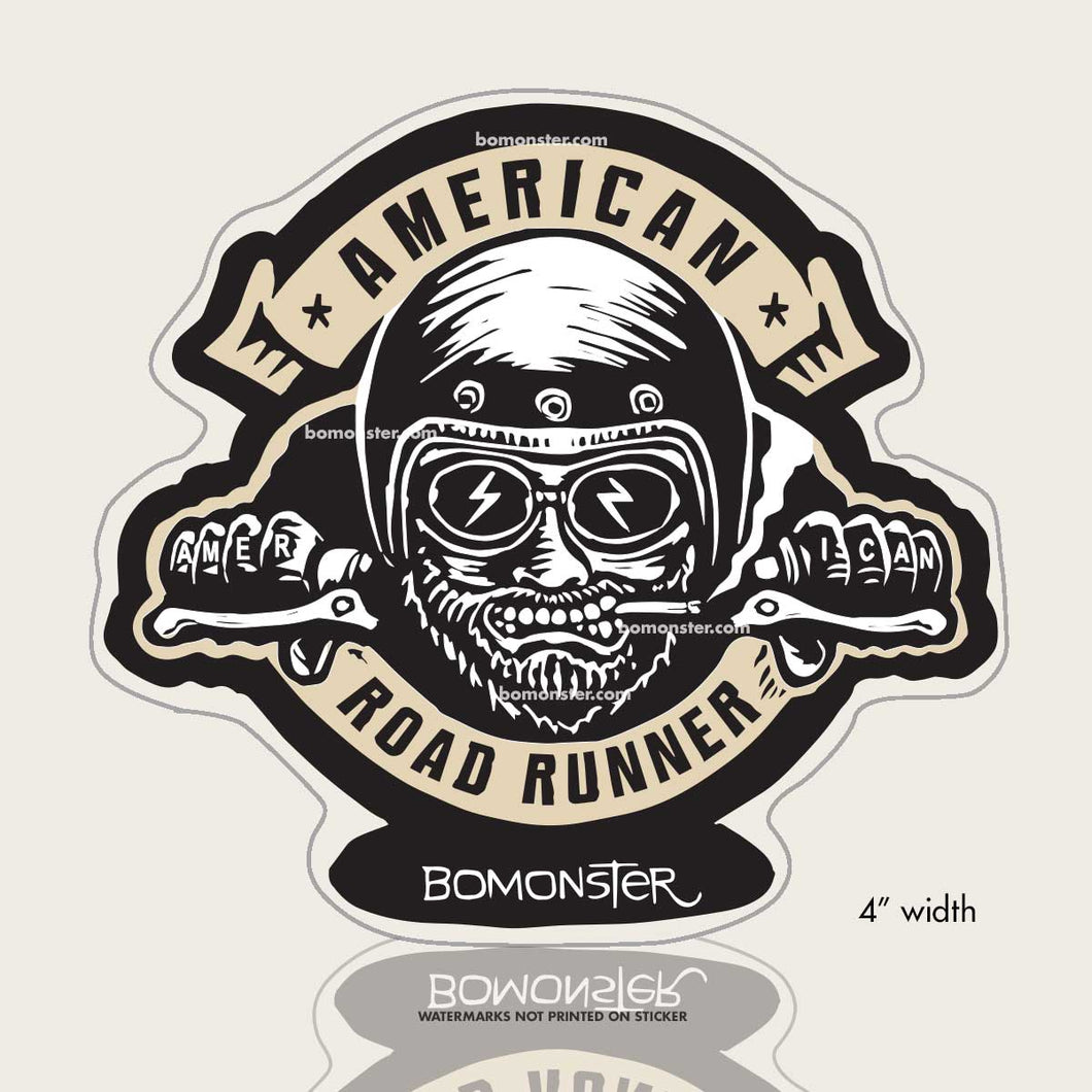 american roadrunner motorcycle rider sticker