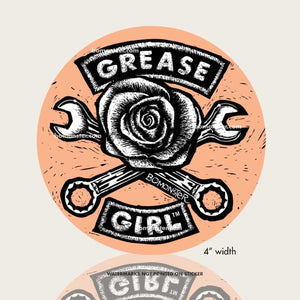 bomonster grease girl hot rod sticker of crossed wrenches and rose