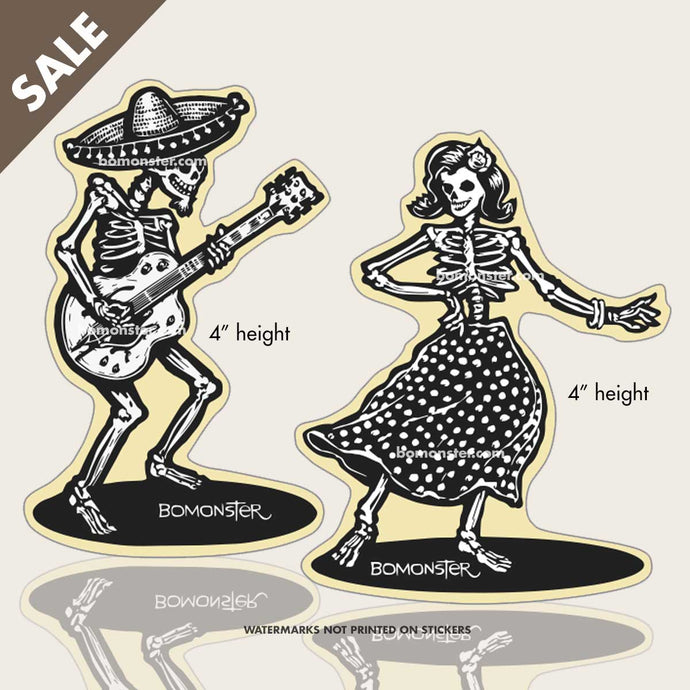 day of the dead stickers with dancing skeletons by BOMONSTER
