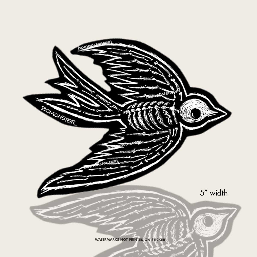 flying sparrow skeleton sticker by bomonster