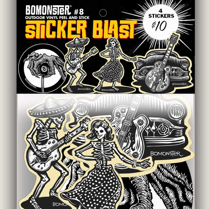 guitar skeletons and custom car sticker pack by hot rod artist bomonster
