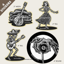 Load image into Gallery viewer, guitar skeletons and custom car sticker pack by hot rod artist bomonster