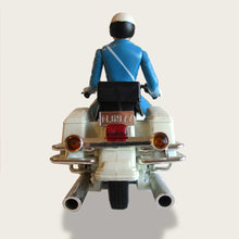 Load image into Gallery viewer, rear view motorcycle rider on toy police bike