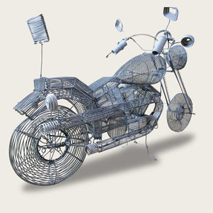 wire sculpture motorcycle art piece