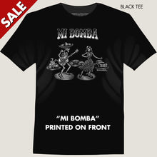 Load image into Gallery viewer, skeleton singer and  girl at lowrider car show tee by bomonster